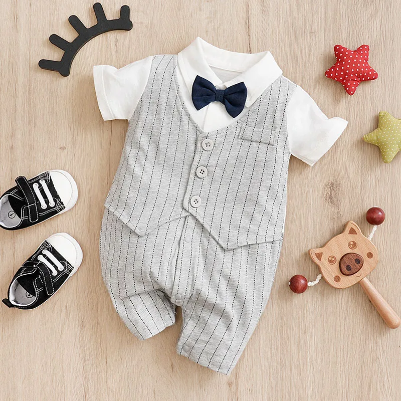 بدلة صيفية للأطفال حديثي الولادة من القطن بأكمام قصيرة ناعمة ومريحة من قطعة واحدة لحديثي الولادة صيفية للرجال قصيرة #5