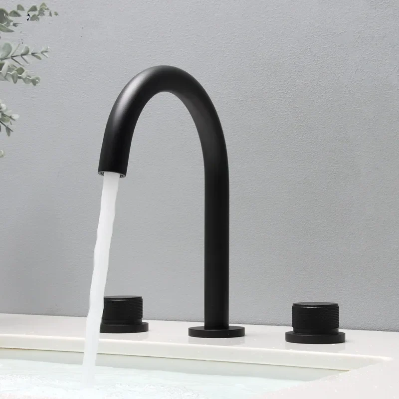 Basin Faucets Total Brass Black Bathroom Faucet Brushed Gold Sink 3 Hole Hot And Cold Waterfall Water Tap