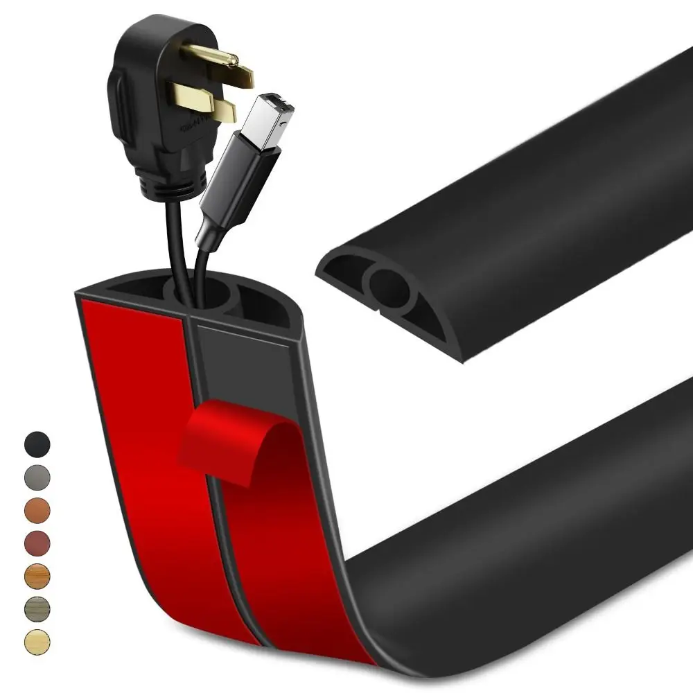 Professional Self Adhesive Floor Cord Cover 1m PVC Cable Management Low Profile Flexible Power Cord Protector Home Office