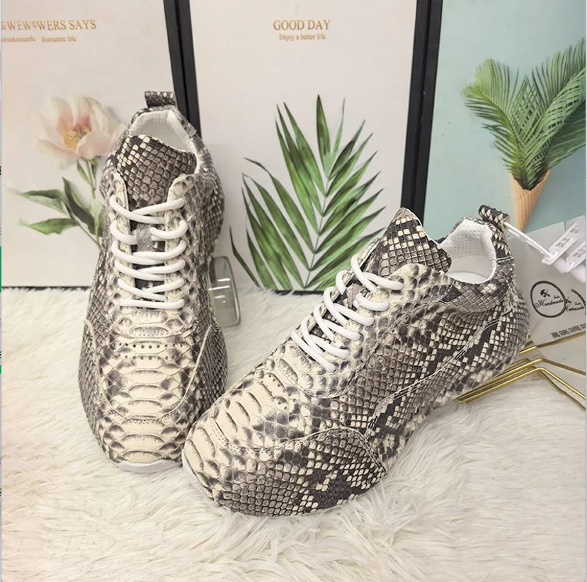 Golden Yellow color genuine python skin men shoe sneaker fashion leisure with cow skin lining oxford shoe boots