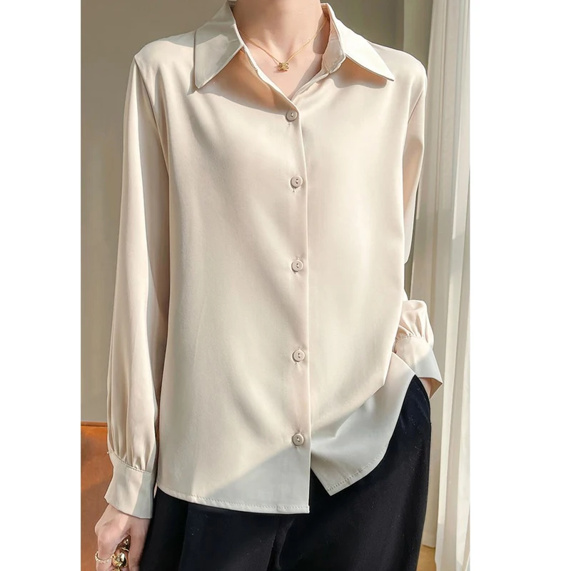 Women Clothing Temperament Simplicity Blouse Spring Autumn New Long Sleeve Loose Solid Color Elegant Shirt Tops Fashion Korean