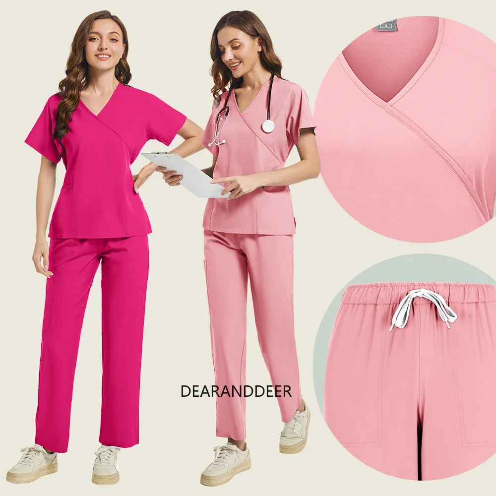 Unisex Uniformes Médicos para Homens e Mulheres, Roupas de Enfermagem, Traje de Beleza, Enfermeira Scrubs Conjuntos, Médico e Dentista Workwear, Tops Clínicos e Calças