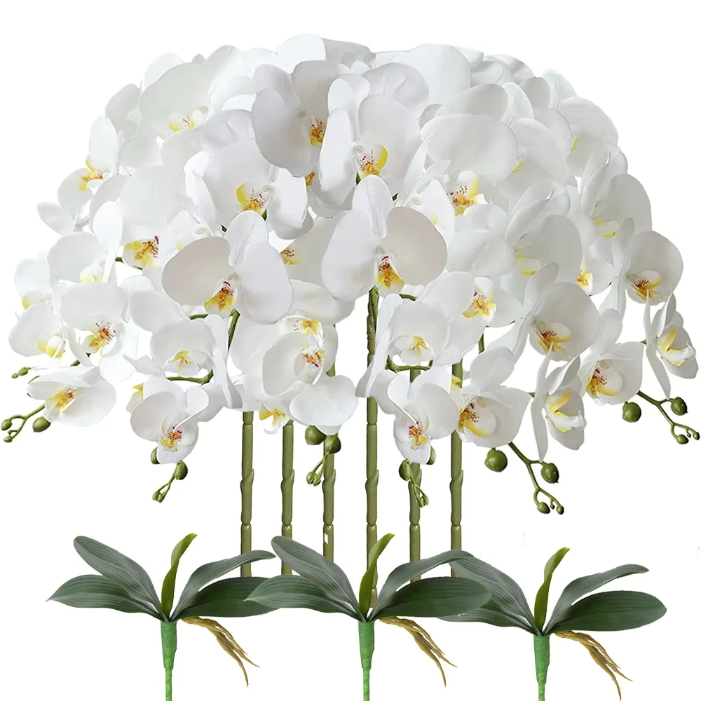 Juego de 2 Orquídeas Artificiales de Tacto Real, Phalaenopsis Altas, Flores Falsas para Rellenar Jarrones, Decoración para el Hogar, Habitaciones y Bodas