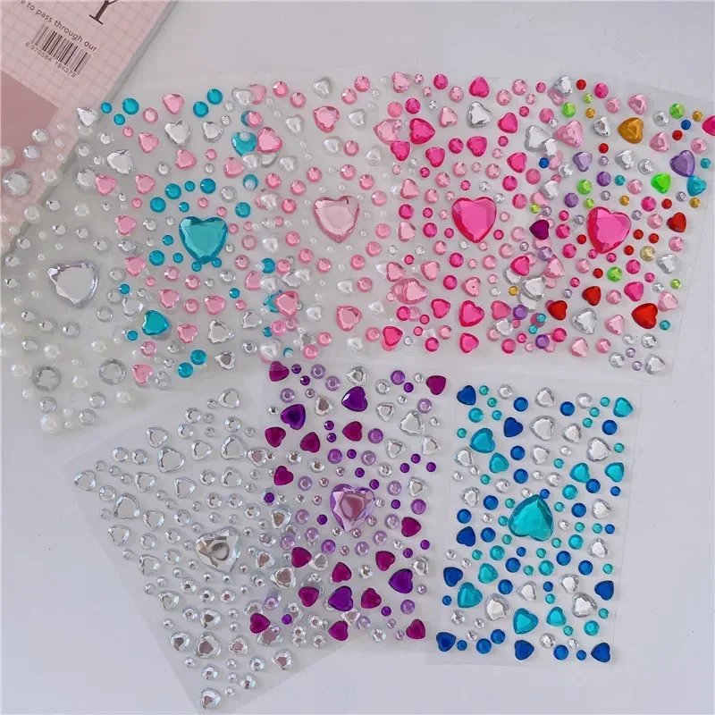 Mixed Size 3D Love Heart Face Gem Stickers for Kids Diamond Acrylic Crystal Sticker DIY Three-dimensional Rhinestone for Girls