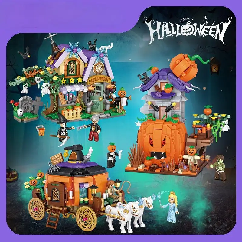 

DIY Хэллоуин игрушка тыква автомобиль мелкие частицы строительный блок сращивание строительный блок подарок для мужчин и женщин милое творчество