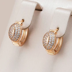 Kinel New Fashion Shiny Natural Zircon Hoop Earrings for Women Fine 585 Rose Gold Color Wedding Party Fine Jewelry Girls Gift