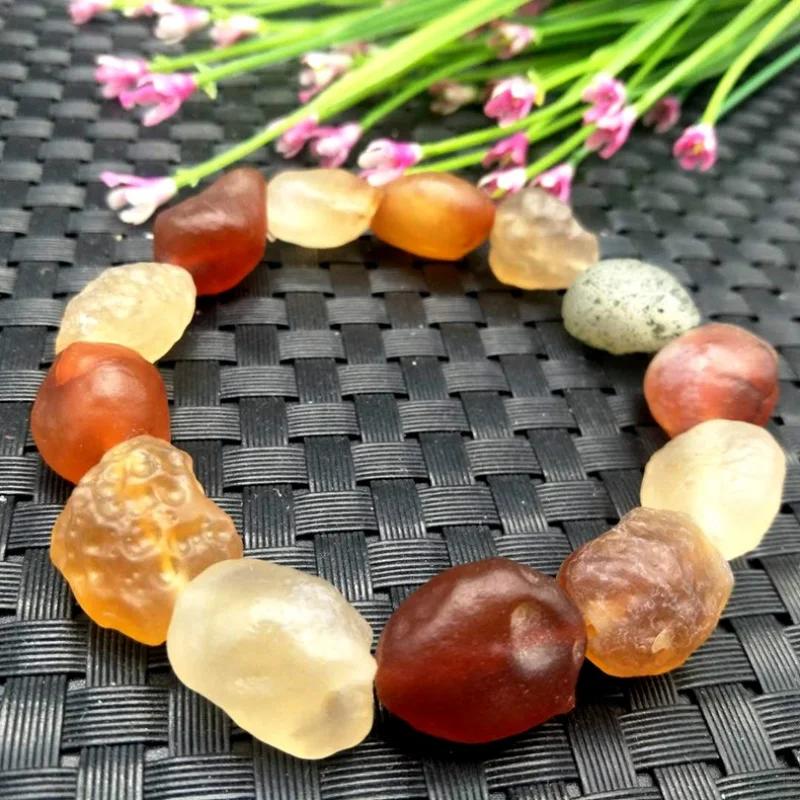 Alashan Gobi JadeCandy Color Agate Rough Tendon Stone Bracelet Factory Price