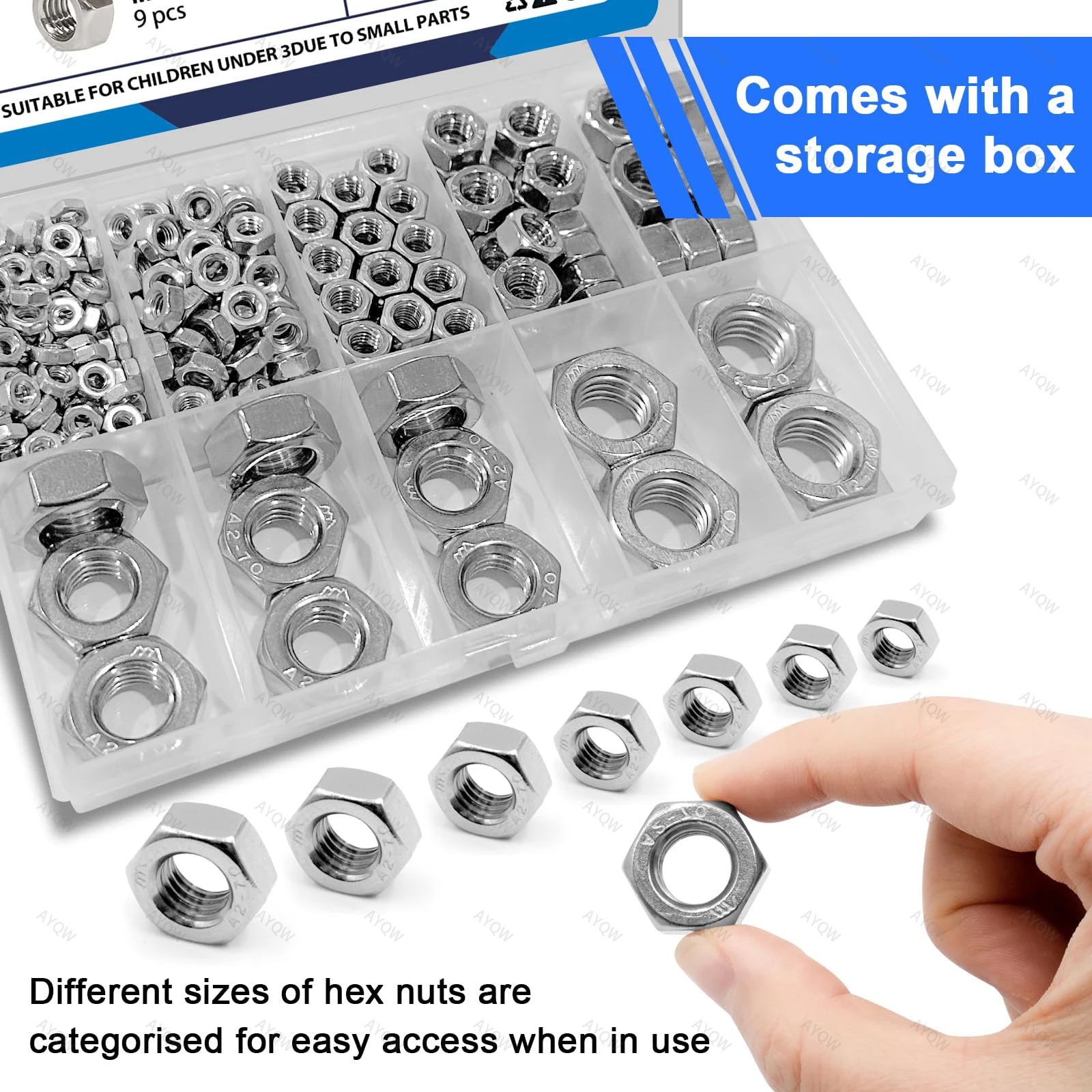 145 Pieces of Stainless Steel Hex Nuts, M3-M12 Metric Nut Set, Mixed Hex Nut Assortment, Multi-Specification Hardware Fasteners, Industrial Machinery Hex Nuts, Furniture and Automotive Repair Nuts, Stainless Steel Threaded Nuts, DIY Hardware Replacement Parts, Standard Metric Fastening Nuts