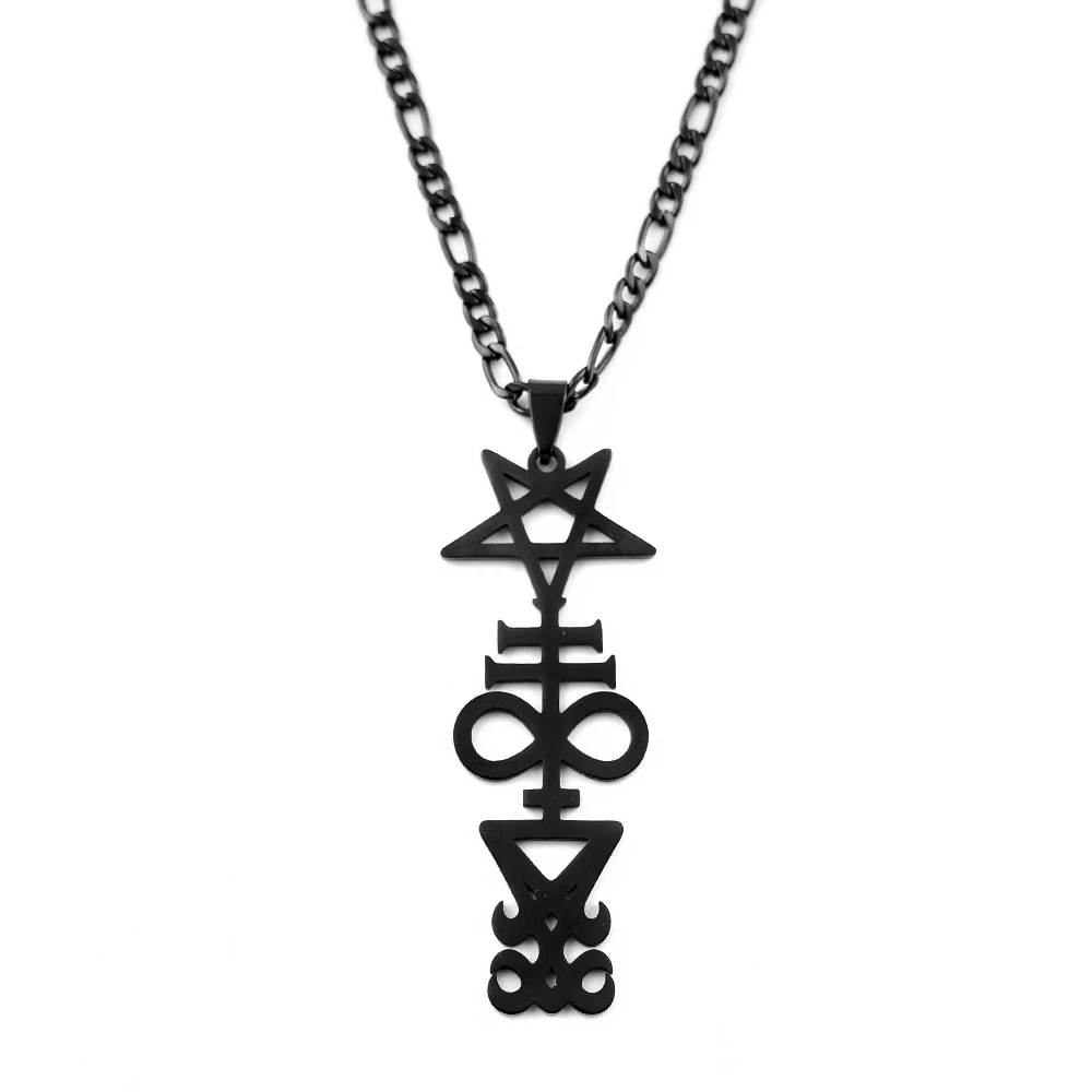Witchcraft Sigil Church Of Satan Inverted Pentagram  Cross Pendant Necklace For Women Men Stainless Steel Satanic Chain Jewelry