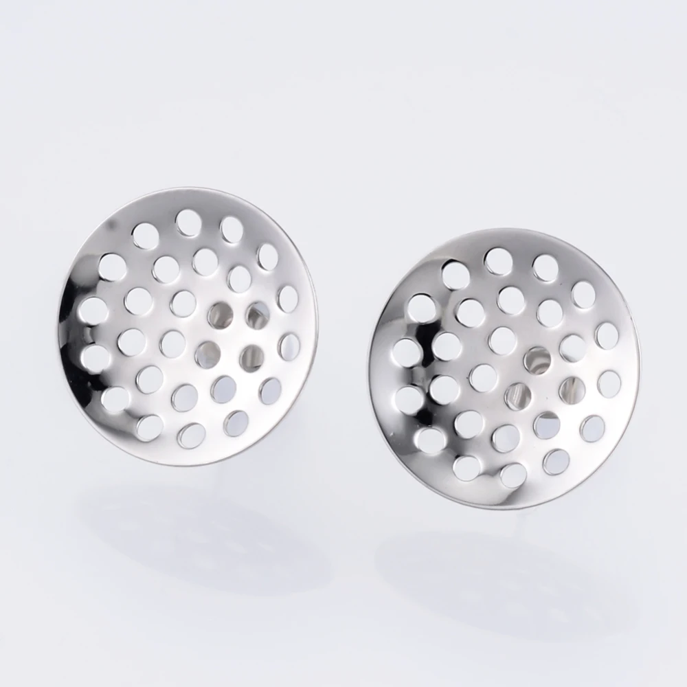 304 Stainless Steel Stud Earring Findings with Sieve Base Ear Nuts/Earring Backs Stainless Steel Color 16mm Hole: 1mm Pin: 0.8mm