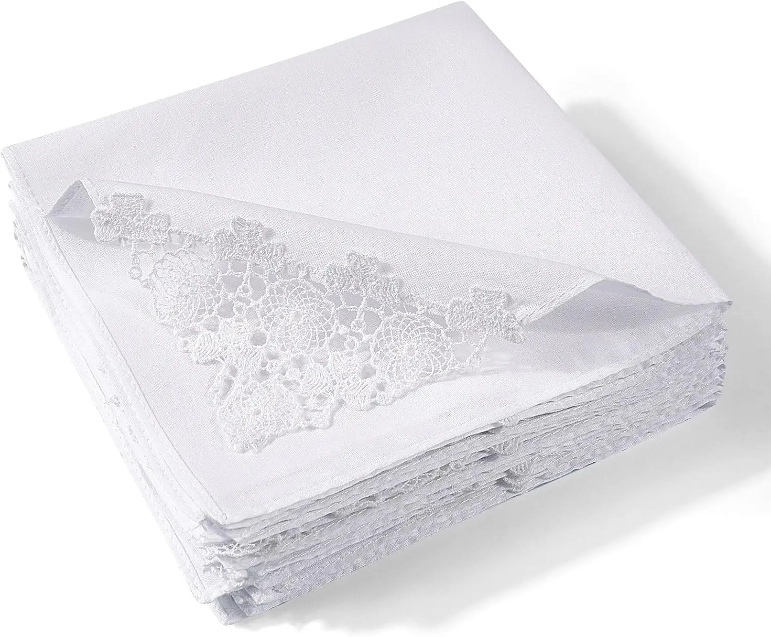 

Women's Cotton Handkerchiefs with Crochet Lace, 12 Pcs Set for Bridal Wedding