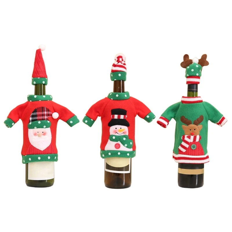 2024 New Christmas Wine Bottle Sweater Cover with Hat Christmas Party Favor Supplies Gift