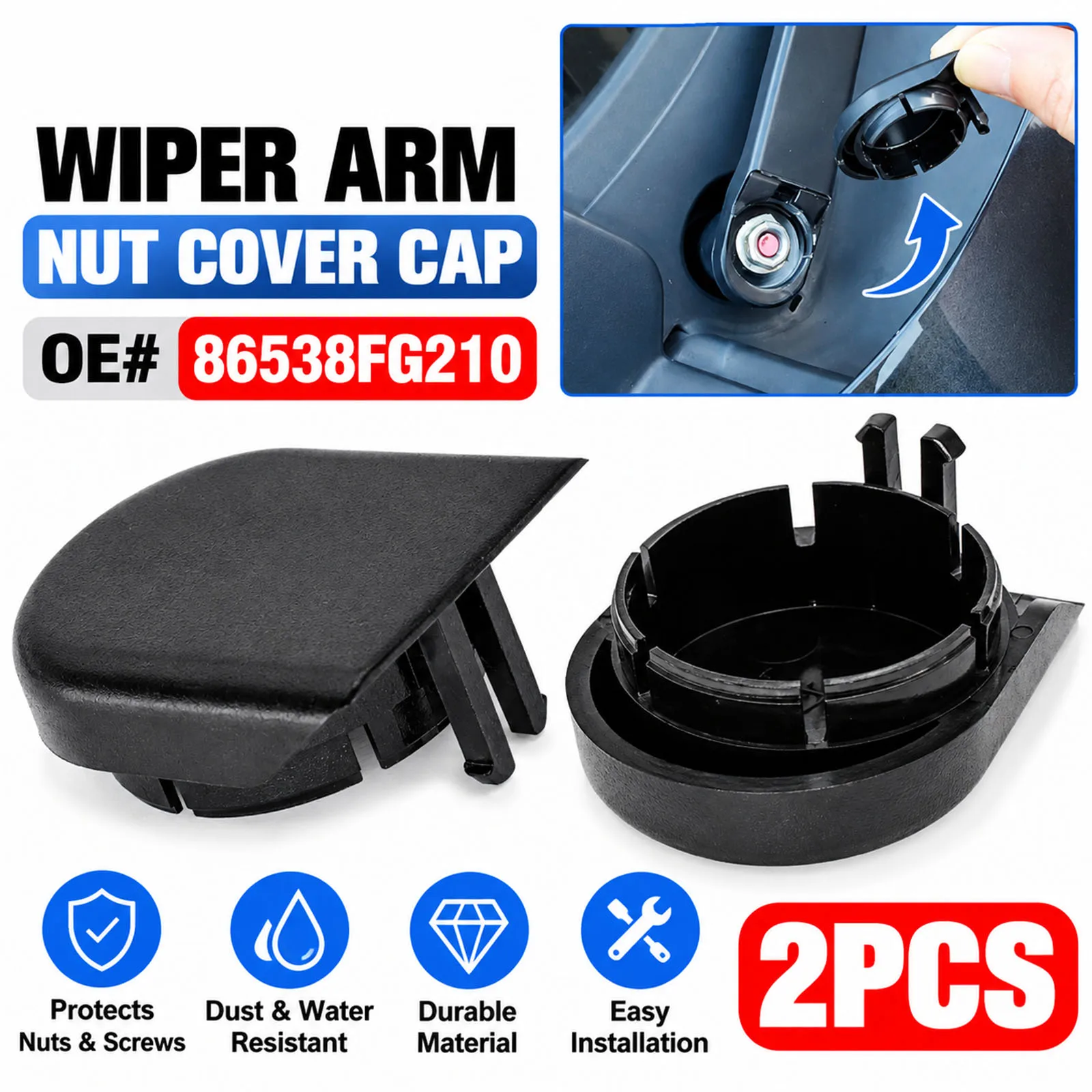 2Pcs Car Wiper Arm Head Nut Cover Cap Wiper Arm Bolt Cover For Subaru Ascent BRZ Crosstrek Forester Impreza WRX Legacy Outback