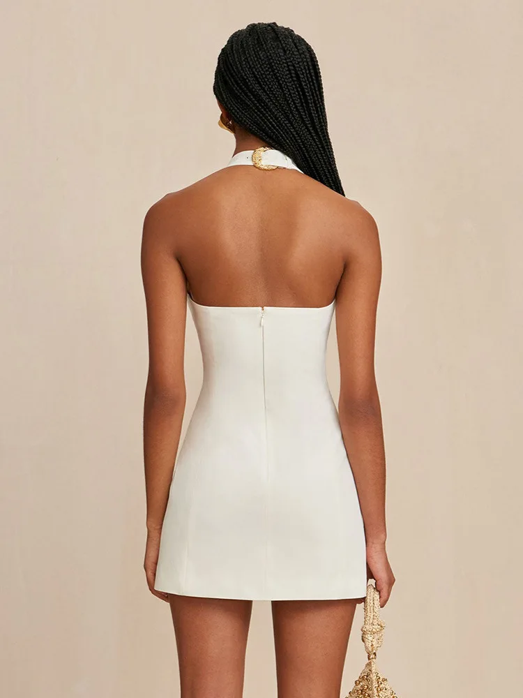 セクシーなホルターパーティードレス女性の高級誕生日衣装 2025 秋背中の開いた女性のドレスエレガントでシックなボディコンウエディングドレス