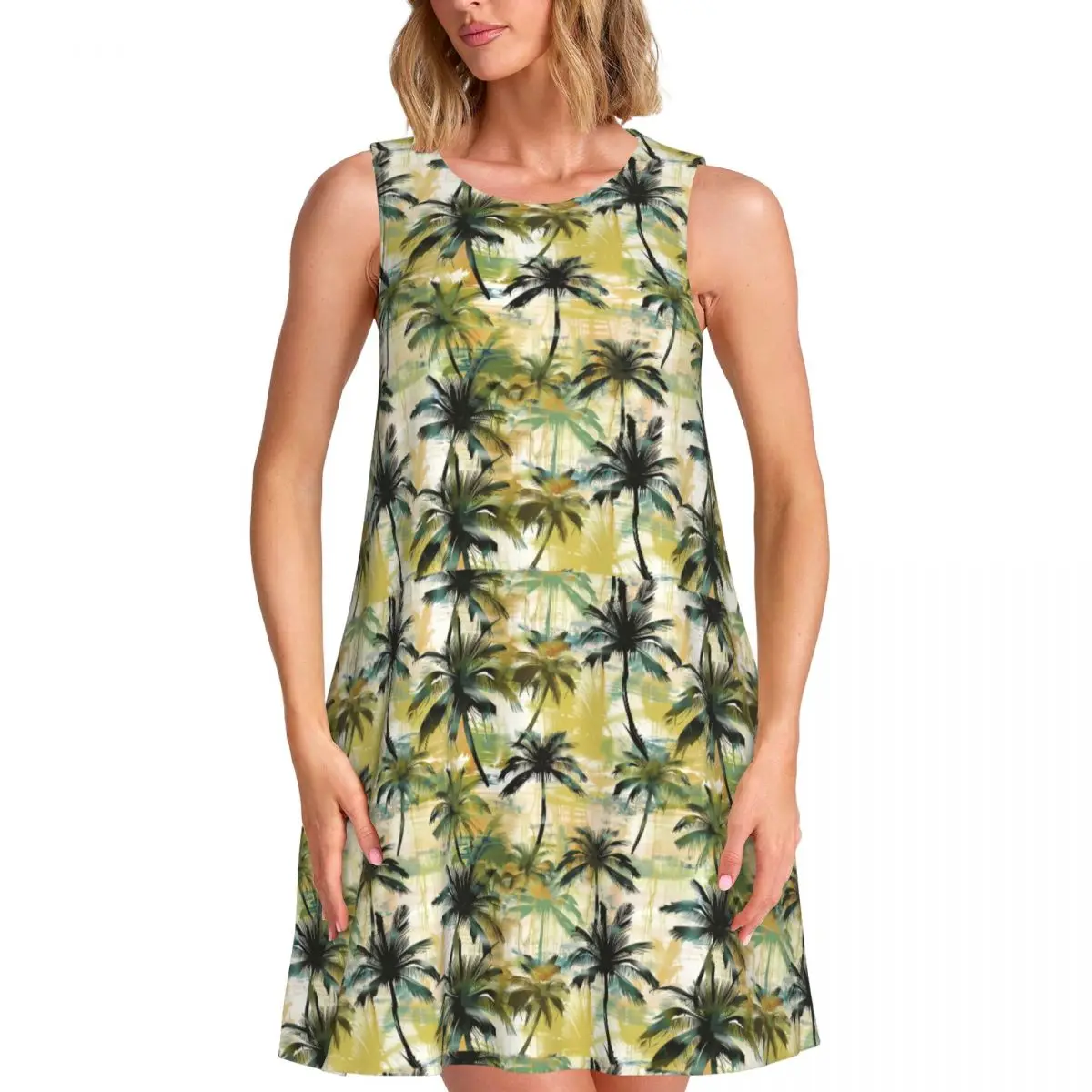 

Свободный сарафан в гавайском стиле для летнего дня на заказ с карманом и принтом, женское платье без рукавов для пляжного отдыха, платье