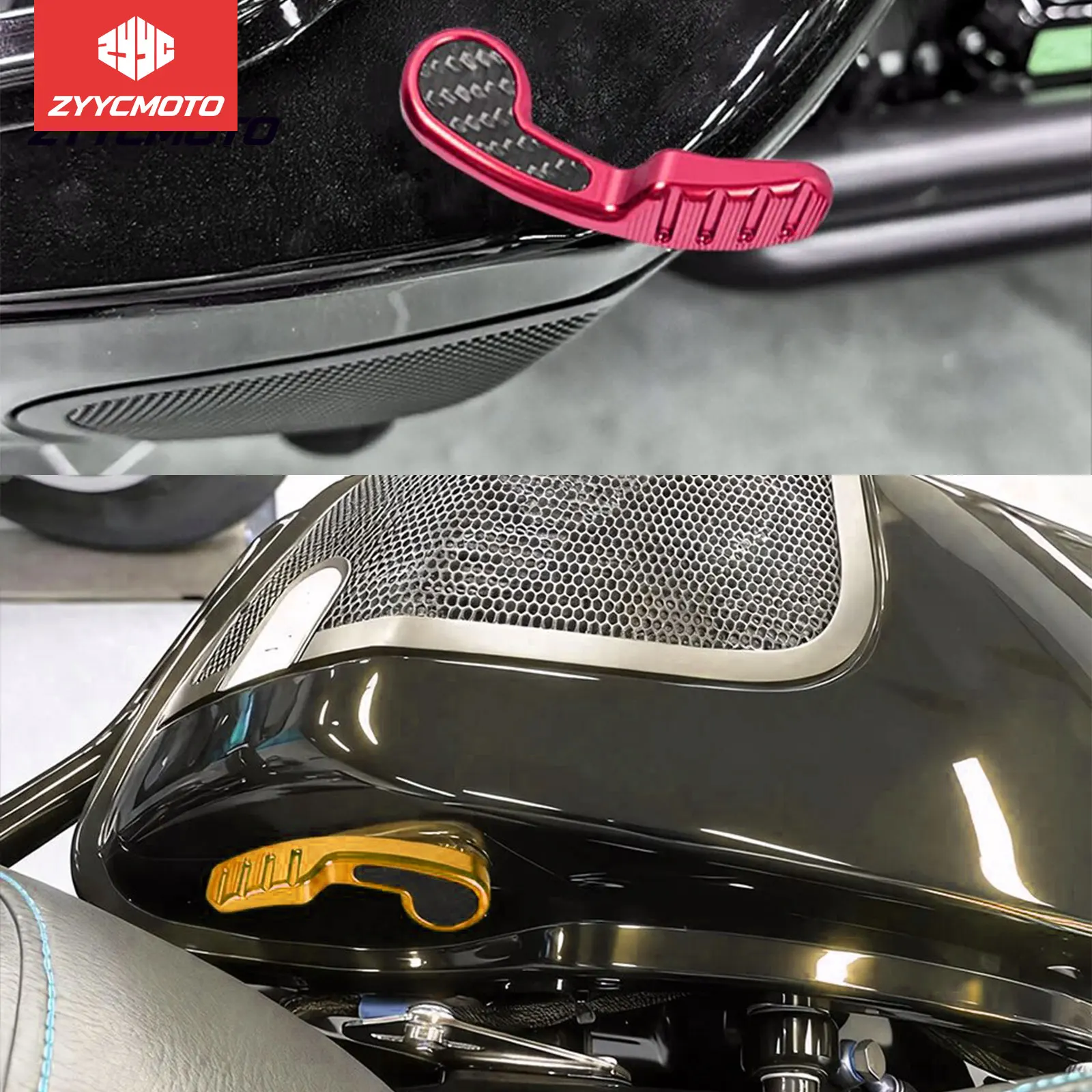 ZYYCMOTO Saddlebag Latch Kit & Lifter w/ Carbon Fiber for Harley Touring Street Glide Road Glide Road King