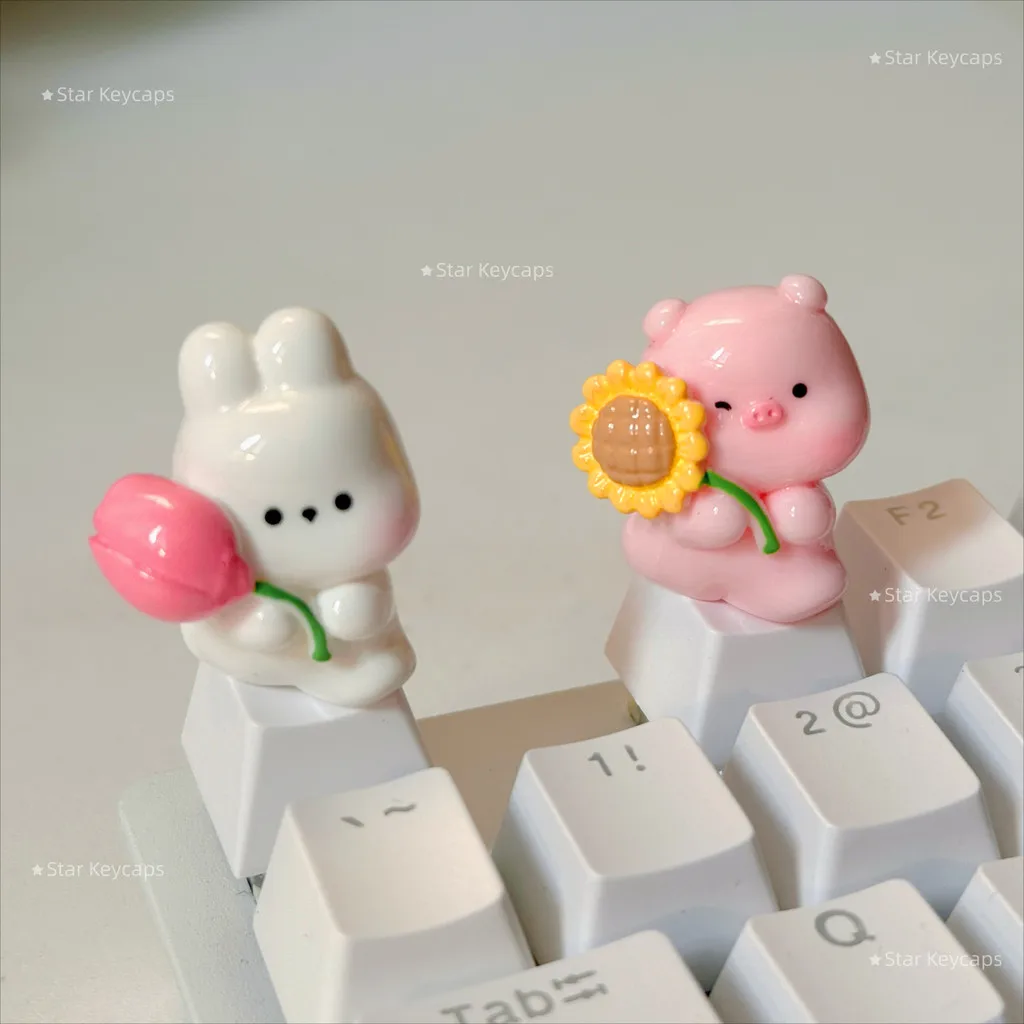 Cute Flower Bear Keycaps Personalized Cute Custom Key Caps Accessories Mechanical Keyboard Esc Resin Material Keycap Gifts