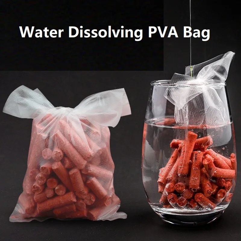 50Pcs/Bag PVA Water Dissolving Mesh Bag Fishing Tackle Quick Water Soluble Solid Bait Bags for Bait Throwing 12 Sizes