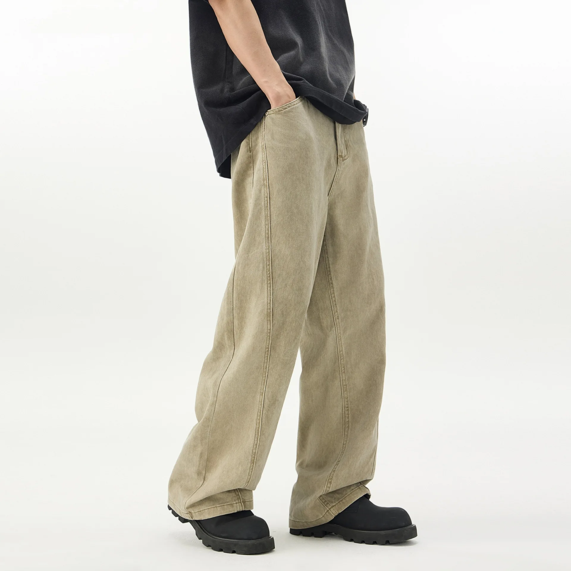 2026 New Retro Jeans Men's Straight Loose New Washed Old Spliced Wide-leg Pants Men's