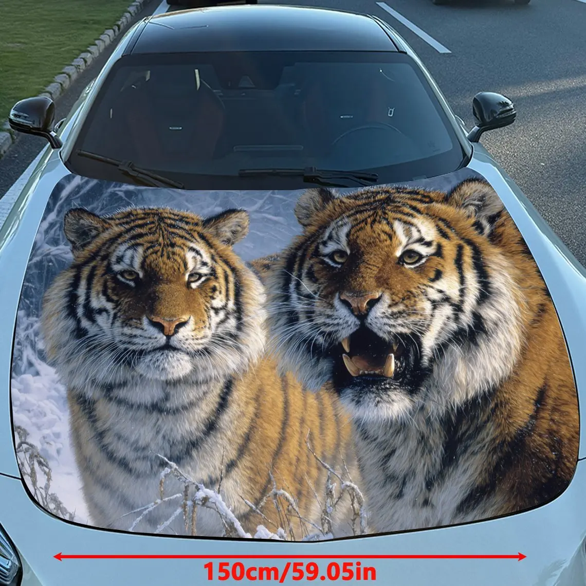 Car Decals Realistic Tigers with Striking Stripes Amidst a Light - Toned, Naturalistic Backdrop Car Hood Sticker, Waterproof Sel