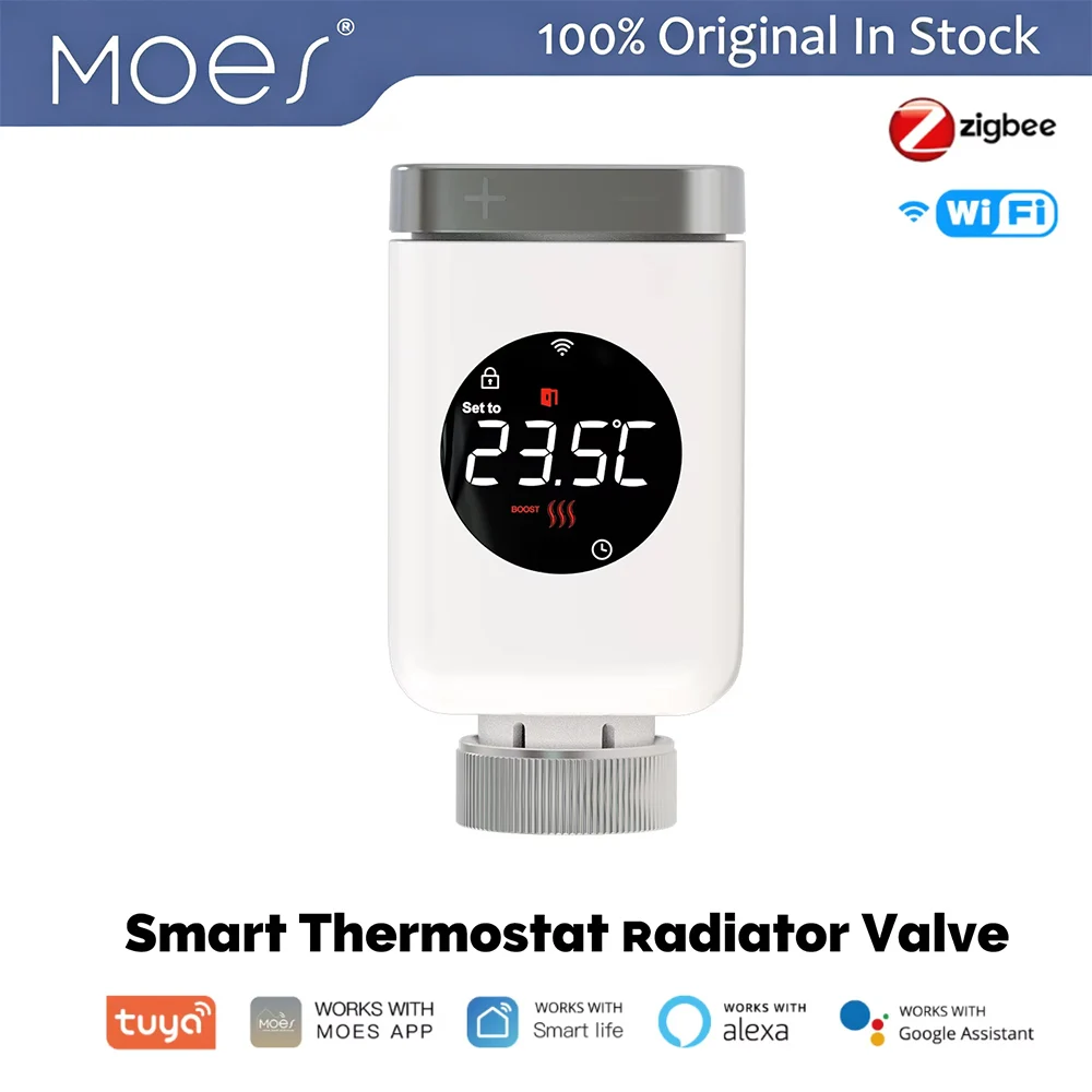MOES Smart Thermostatic Radiator Valve Zigbee/WiFi APP Remote Control Easy Install Visual Display Voice Control by Alexa Google