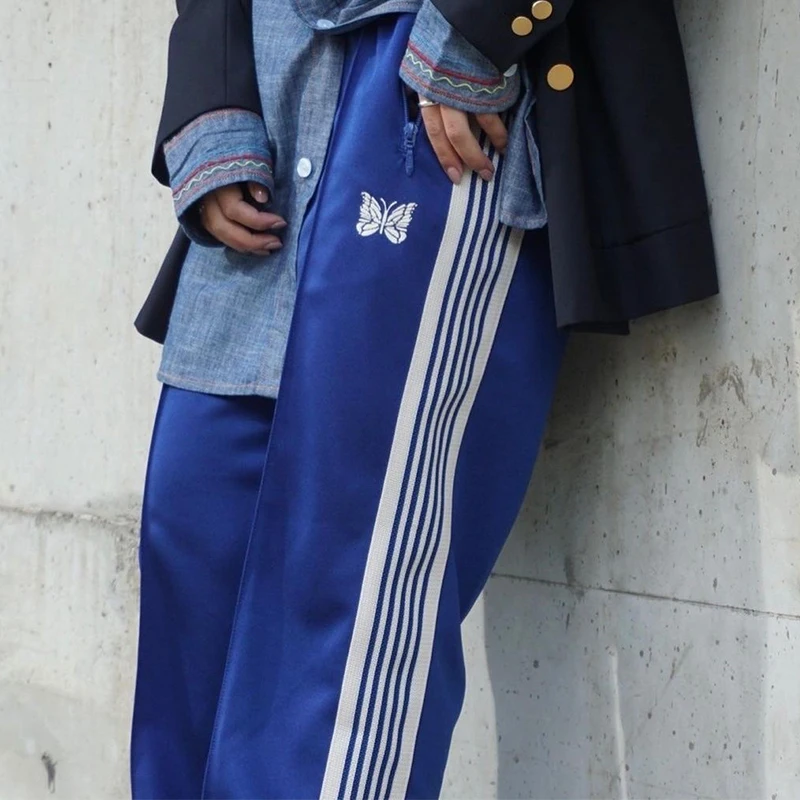 

Needles Tra Royal Blue Vintage Five Stripe Loose Straight Leg Sports Pants ex Casual Trousers for All Seasons