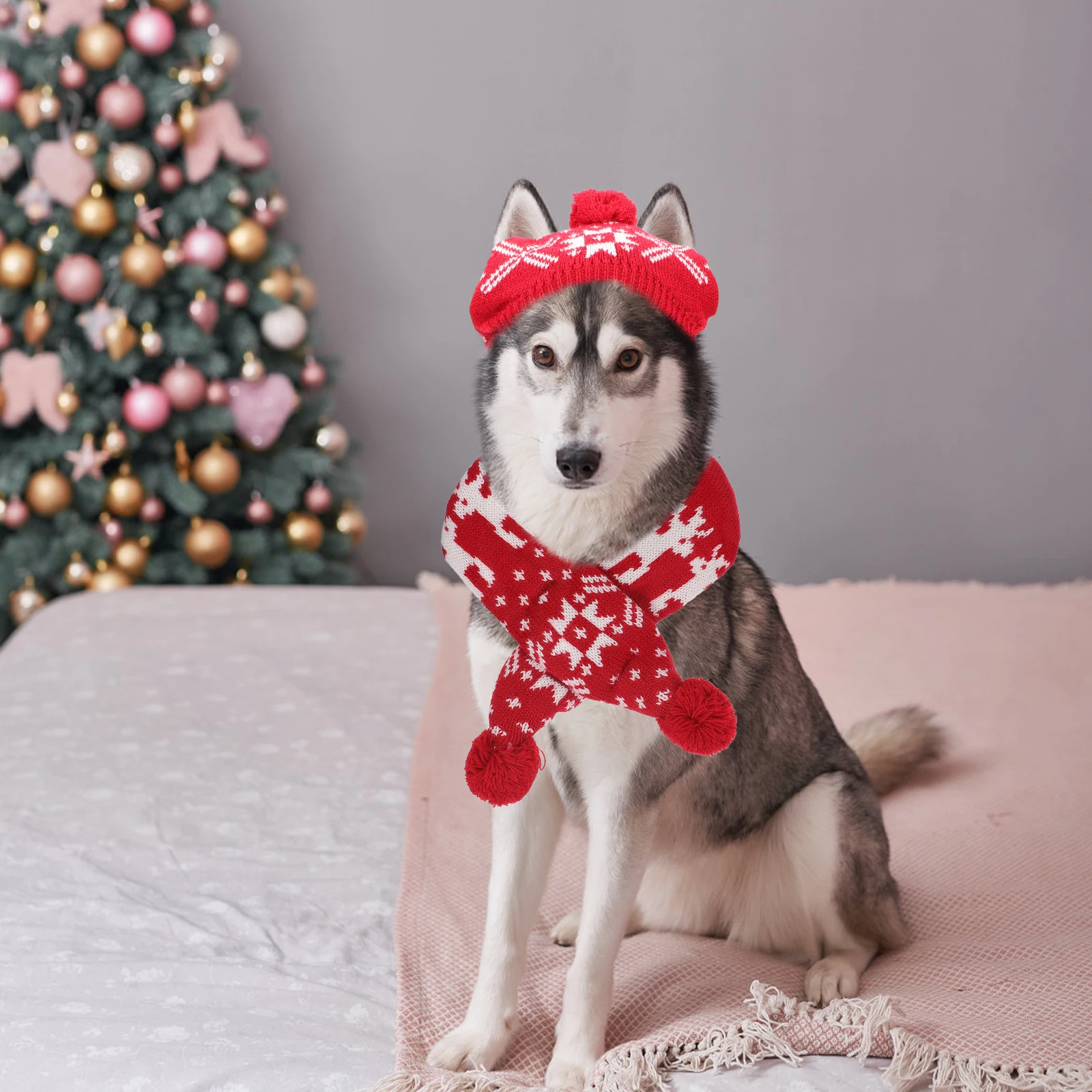 

Santa Hat Acrylic Scarf Small Dog Christmas Outfits Accessories Clothing Items Pet Supplies Bright Color Long Time Durable Use