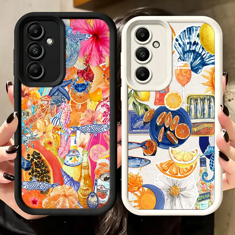Seaside Scenery Wine Lemon Phone Case For Samsung A17 A27 A57 A16 A26 A36 A56 A15 A25 A35 A55 A05S A06 A07 Galaxy M15 M16 M23 M3