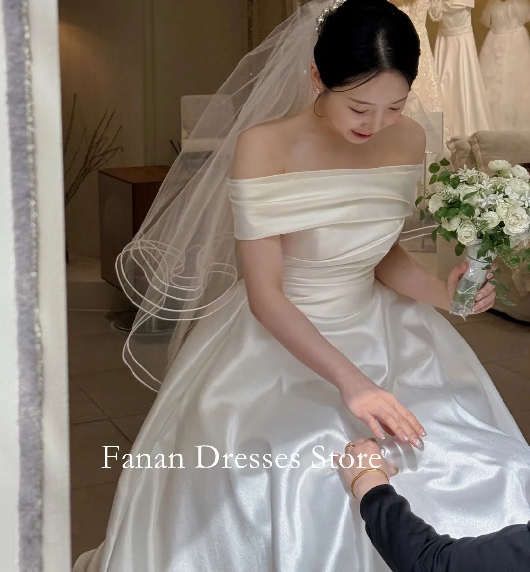 

FANAN Off Shoulder Korea Ball Gowns Wedding Dresses 웨딩드레스 Short Sleeves Satin Corset Customized Pretty Bride Gowns Plus Size