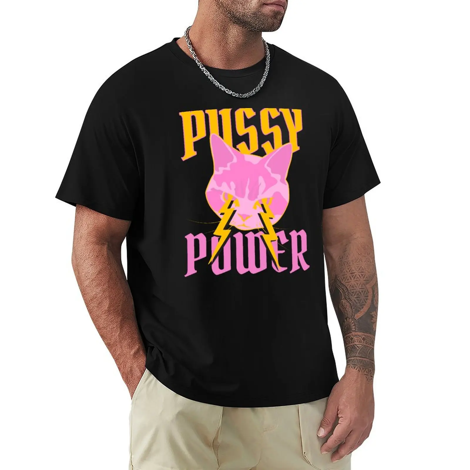 Our PUSSY POWER cat design. A statement for self-confident and energetic charisma. T-Shirt Plus Size Simple Casual Top