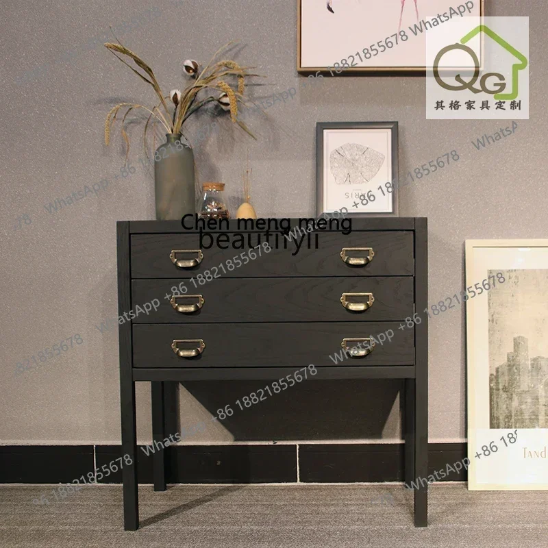 cc182R cxh  White wax wood three bucket cabinet Black Retro Nordic storage decorative cabinet