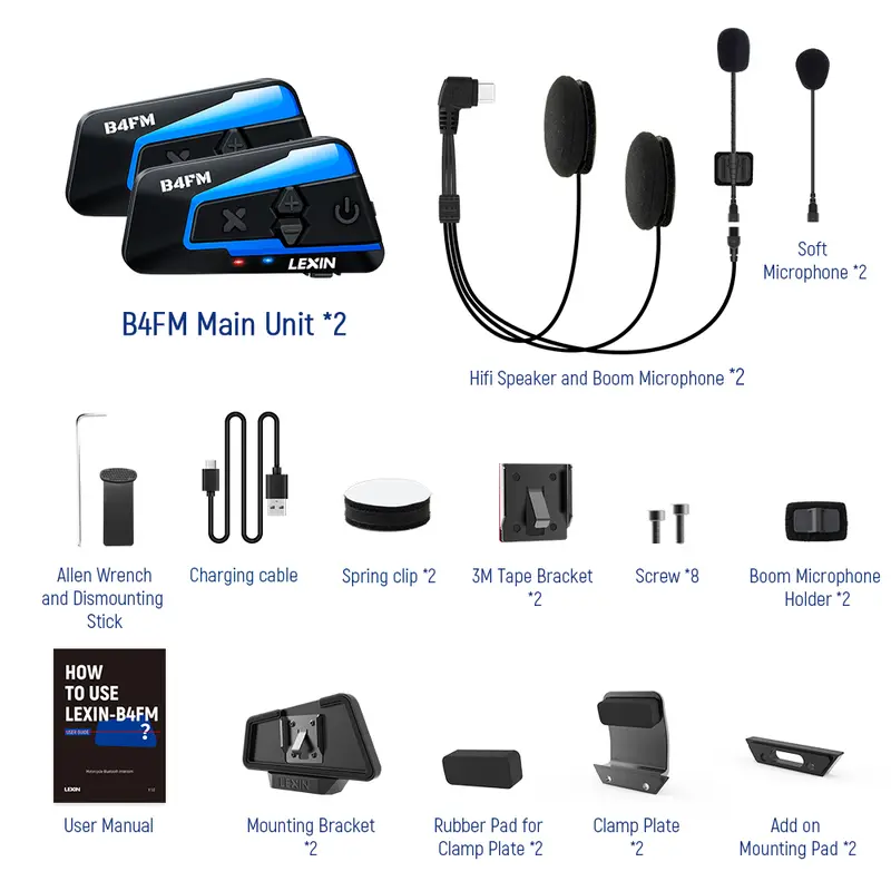 Lexin B4FM-X Bluetooth Motorcycle Intercom Helmet Headsets,BT 5.0 Wireless Communication Interphone Music Sharing 10 Riders - Image 8