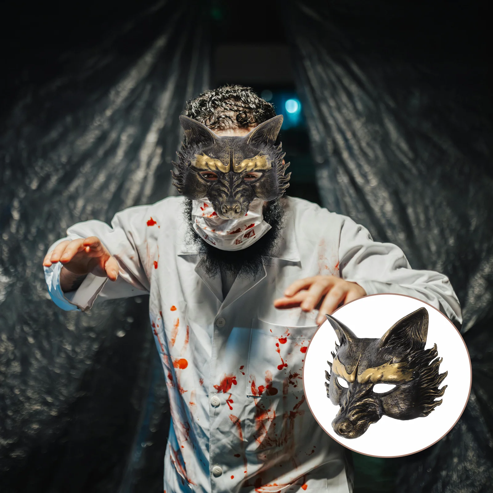 

Wolf Mask for Adults Half Face Realistic Masquerade Costume Halloween Face Cover Cosplay Prop Men Women Festival