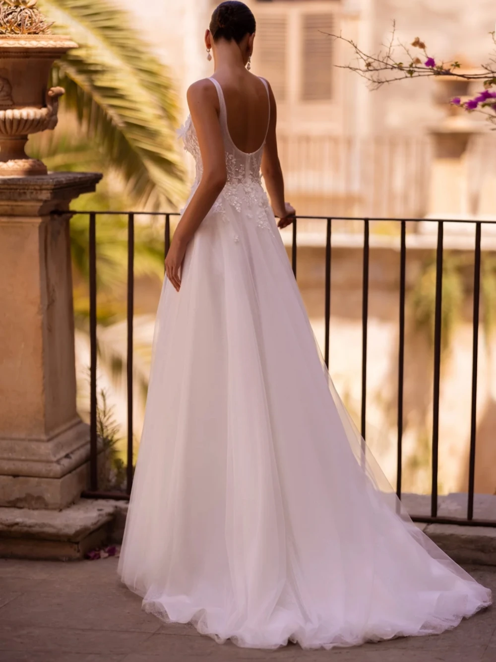 Abito da sposa romantico con scollo quadrato Perle Appliques Abito da sposa a trapezio Elegante cerniera posteriore Abiti da sposa Abiti da sposa