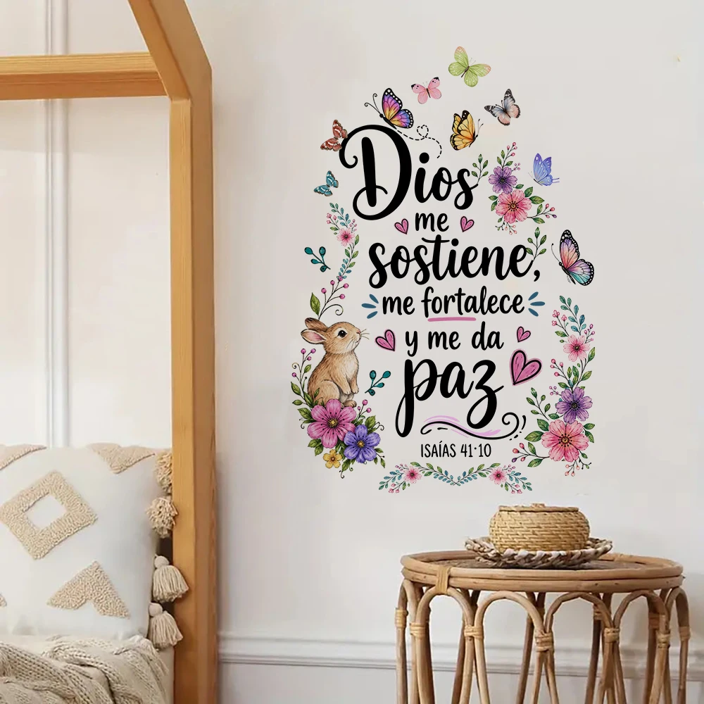 Spanish Bible Verse Wall Decals Flowers Butterflies God  Isaias 41:10 Filipenses 4:13 Christian Scripture Wall Stickers Bedroom