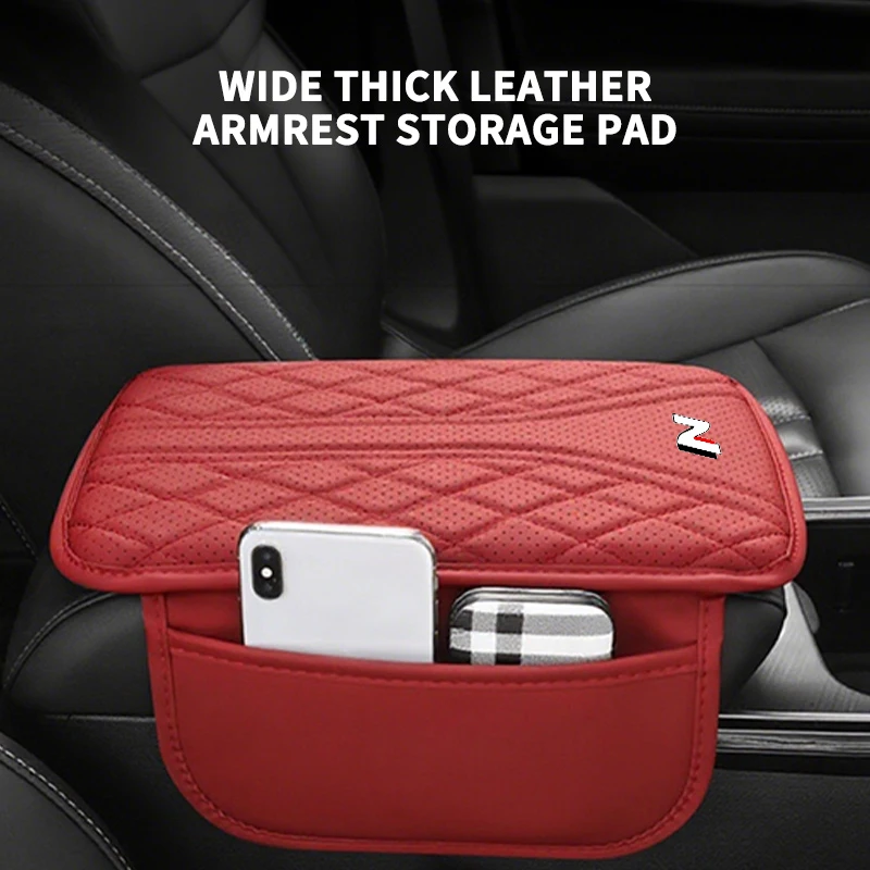 Leather Car Armrest Storage Box Cushion Arm Rest Pad Cover For N Line Tuscon NX4 I20 I30 I10 Sonata Elantra Genesis