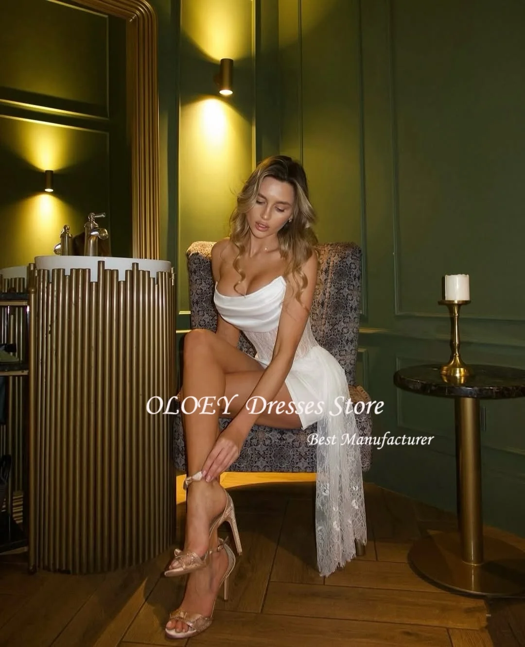 OLOEY – robe de mariée fourreau courte/Mini, Sexy, encolure dégagée, avec Long Rubbin, sur mesure, tenue de soirée formelle