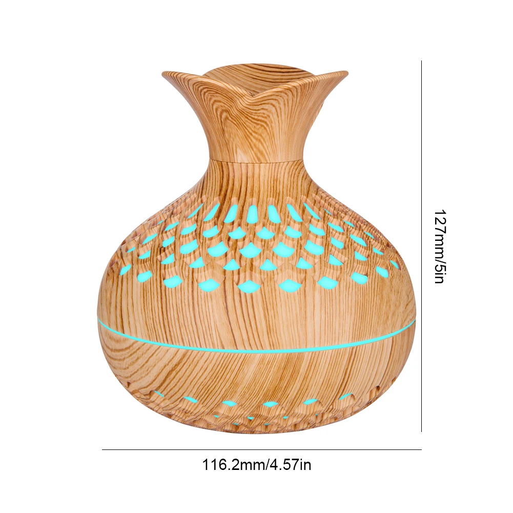 300 ミリリットル木目調フラワー加湿器サイレントアロマディフューザー USB 充電式ミニ空気加湿器カラフルなナイトライト付き