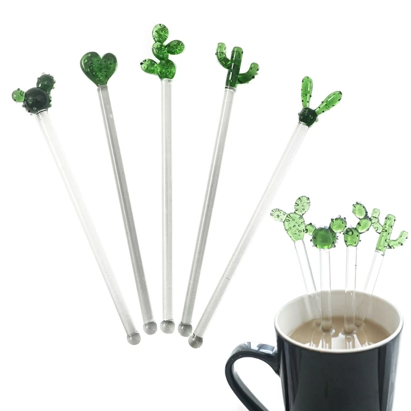 Coffee Stir Sticks Glass Cute Cactus Shape Swizzle Sticks Holiday Stir Sticks Reusable Drink Stir Stirrers for Coffee Beverage