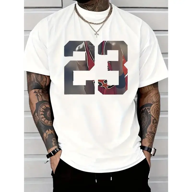 23 Graphic Printed Soft T-Shirt - Menswear Short-Sleeve Round Neck Tee, Casual Fashionable Versatile, Comfortable Breathable, Machine Washable, Suitable for All Seasons