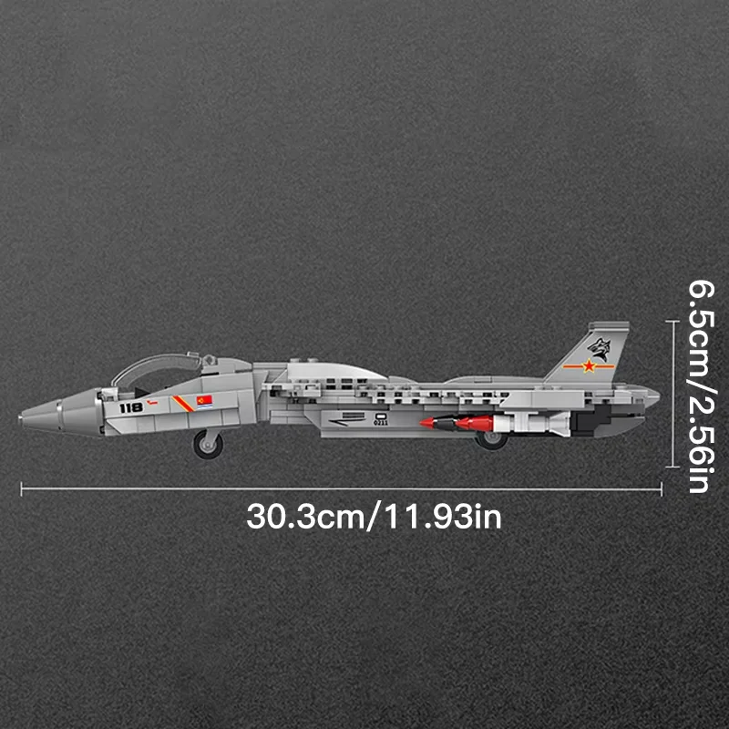 Arme Overlord MOC: blocs de construction de chasseur J-15, modèle d'avion de série militaire avec figurine, jouets éducatifs, cadeau pour adultes, 323 pièces