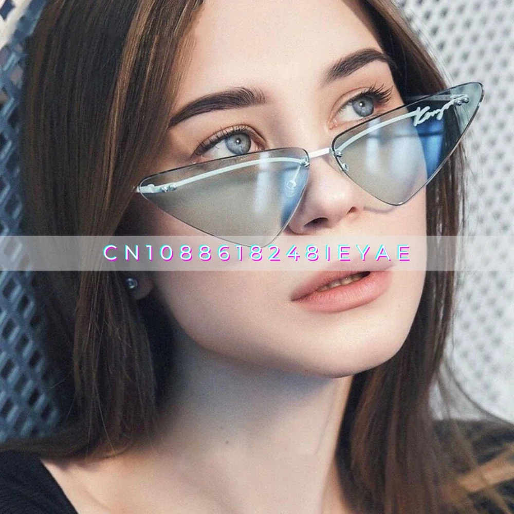 Fresh Avocado Sunglasses UV400 UV Protection Frameless Cat Eye Triangle Personalized Avant-garde Sunglasses