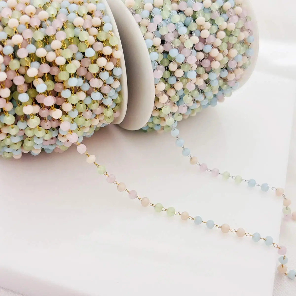 10Yards New Stainless Steel Link Chain Mixed Macaron Colors Beads 3mm DIY Handmade Hairpin Tassel Necklace Crafts Accessories