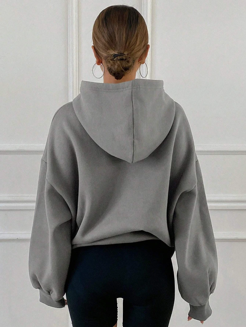 هوديي نسائي كاجوال مبطن حراريًا بلون سادة، مقاس فضفاض، بلايز بأكمام طويلة، ملابس خريفية، سويت شيرت مبطن بالصوف للخريف/الشتاء #4