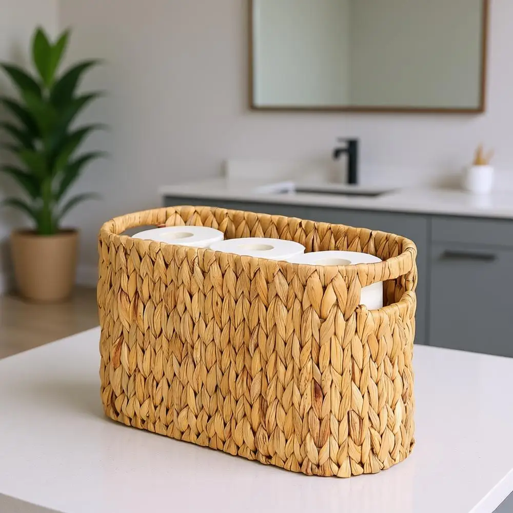 

Экологичная плетеная корзина для хранения туалетной бумаги с ручками для переноски