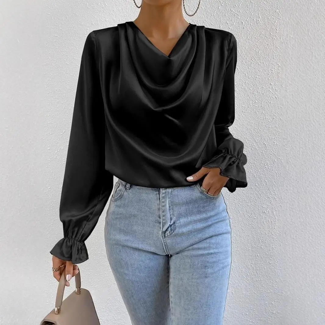 

Women's Long Sve Satin irt Loose Fit Commute Sle Top Polyester Fiber Non-Sinking Regular Thin Spring 2025