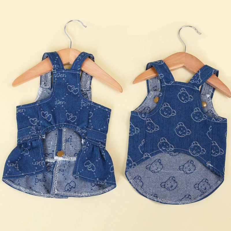 Love Jeans Costume Pet Denim Dress for Dogs Small Dog Harness Vest Luxury Dog Suspender Skirt Cute Print Puppy Clothes Dropship