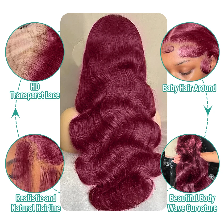 MELODIE Wig rambut manusia renda Frontal 13x6 HD ketebalan 250 Wig rambut manusia 30 inci 13x4 99J Burgundy Body Wave renda Wig depan untuk wanita