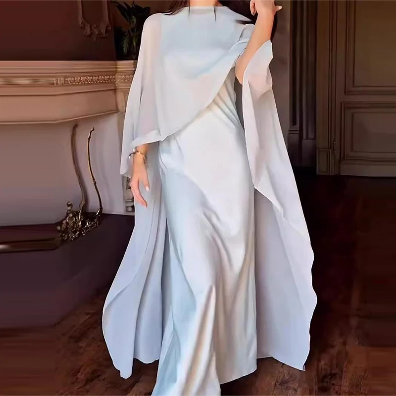 

Temperament Sleeveless Chiffon Dress Matching Shawl Casual Women's Party Dress Two Piece Sets Elegant O Collar Solid Color Suits