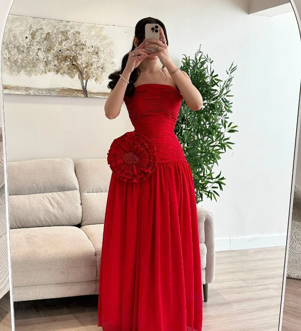 

Изысканные шифоновые плиссированные цветочные длинные платья трапециевидной формы без бретелек по индивидуальному заказу, вечерние, высокое качество, пастер